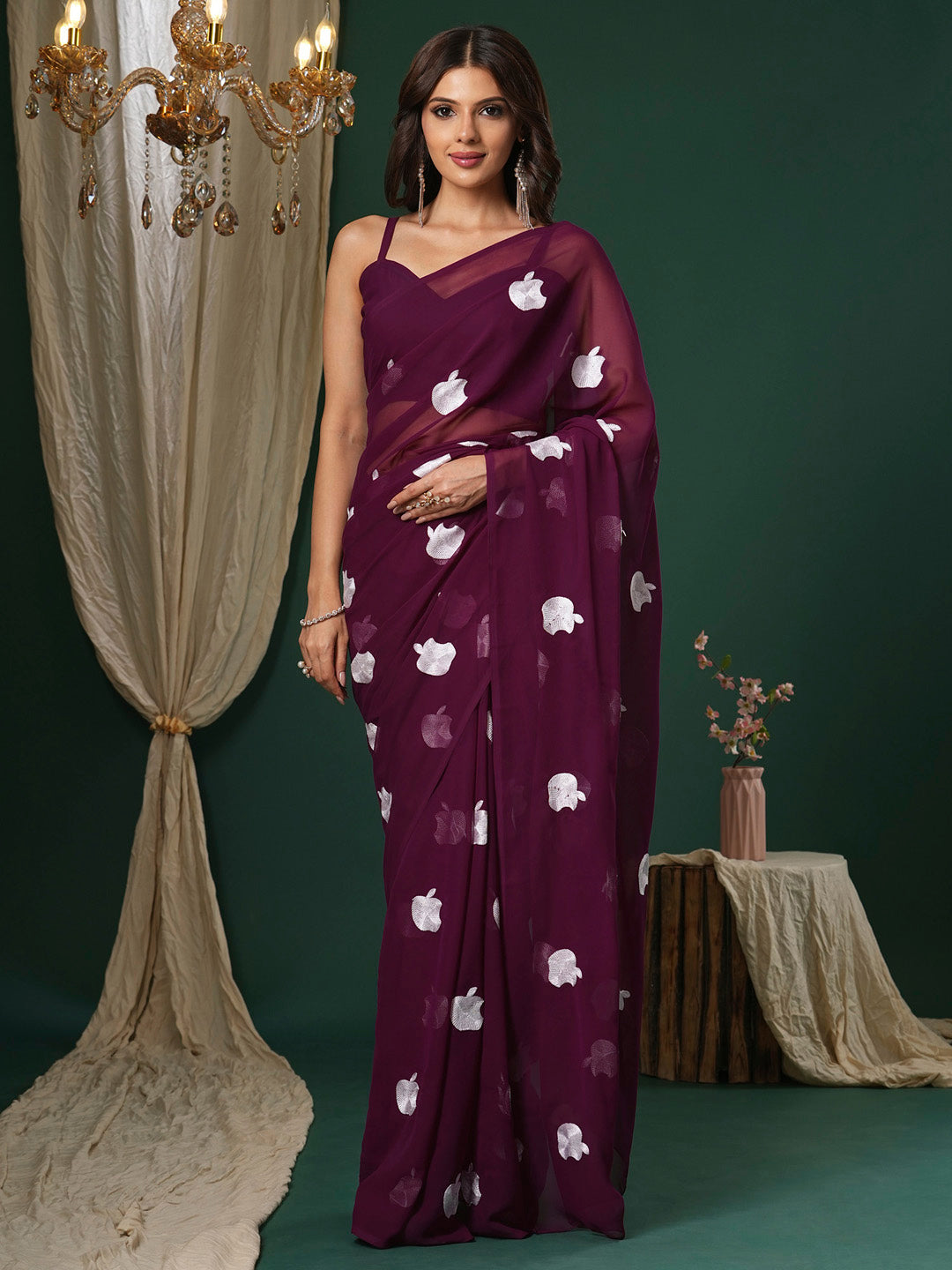 NOZ2TOZ Women's Georgette Magenta Embroidered Designer Saree With Blouse Piece - Distacart