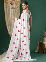 Thumbnail for NOZ2TOZ Women's Georgette White Embroidered Designer Saree With Blouse Piece - Distacart