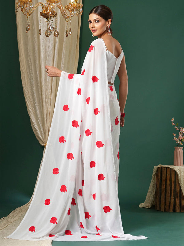 NOZ2TOZ Women's Georgette White Embroidered Designer Saree With Blouse Piece - Distacart