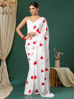 Thumbnail for NOZ2TOZ Women's Georgette White Embroidered Designer Saree With Blouse Piece - Distacart