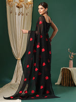 Thumbnail for NOZ2TOZ Women's Georgette Black Embroidered Designer Saree With Blouse Piece - Distacart