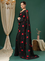 Thumbnail for NOZ2TOZ Women's Georgette Black Embroidered Designer Saree With Blouse Piece - Distacart