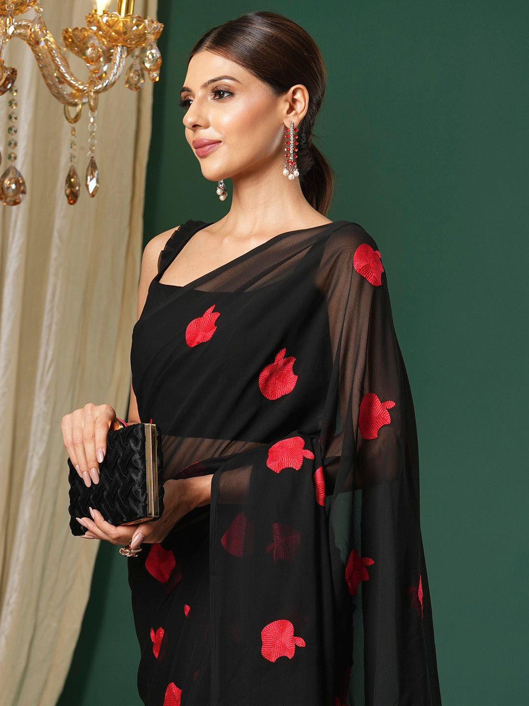 NOZ2TOZ Women's Georgette Black Embroidered Designer Saree With Blouse Piece - Distacart