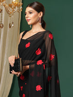 Thumbnail for NOZ2TOZ Women's Georgette Black Embroidered Designer Saree With Blouse Piece - Distacart