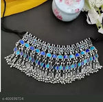 Thumbnail for Tehzeeb Creations Women's Silver Colour Oxidised Necklace Set With Blue Colour Meenakari Work - Distacart