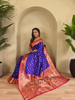 Thumbnail for Mameraa Sarees Paithani Silk Blend Weaving Saree With Contrast Blouse-Violet - Dista
