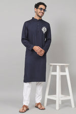 Thumbnail for Classic Cotton Kurta With Single Motif Embroidery by Hilo Design