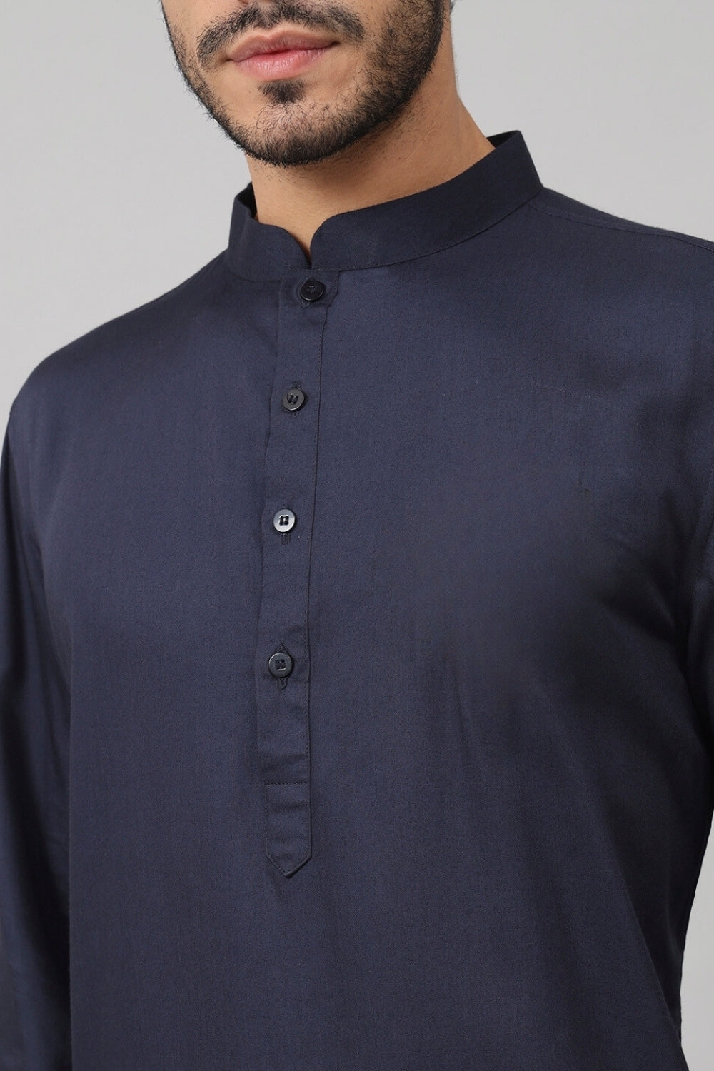 Giza Cotton Navy Blue Plain Kurta by Hilo Design - Distacart