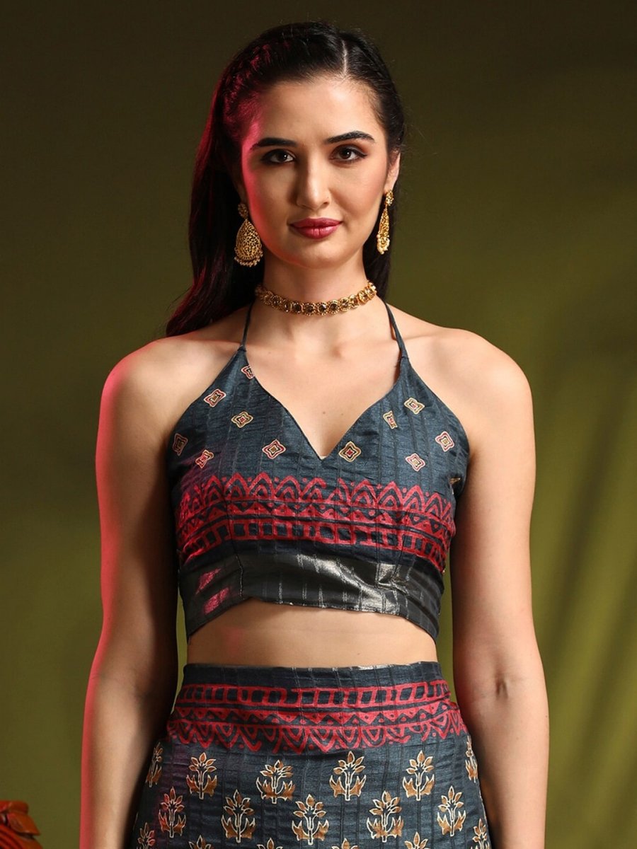 Anouk Grey Floral Printed Zari Sungudi Saree - Distacart