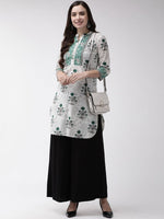 Thumbnail for Anouk Off White Ethnic Motifs Printed Mandarin Collar Cotton Straight Kurta - Distacart