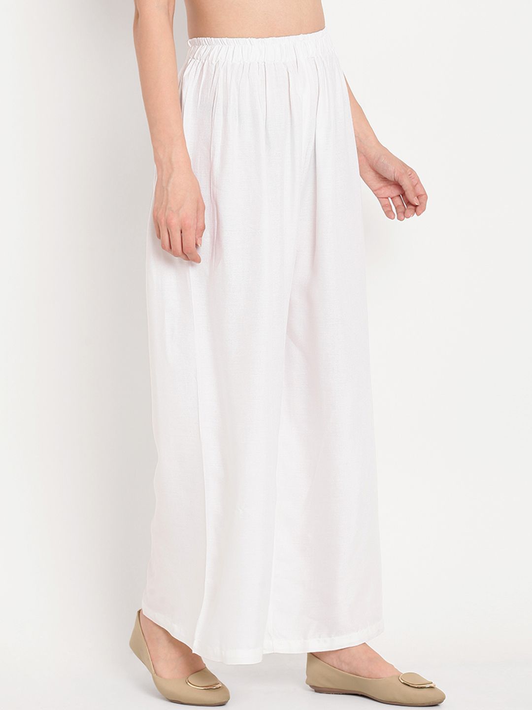 TAG 7 Women White Solid Flared Palazzos - Distacart