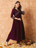 Thumbnail for Kalini Floral Embroidered A-Line Kurta With Trousers & Dupatta - Distacart