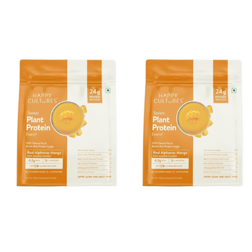 Happy Cultures 24g Tastiest Plant Protein| Real Alphonso Mango, Almond Chunks & Ashwagandha - Dista