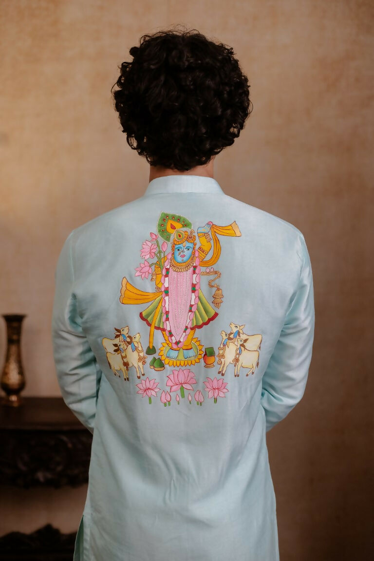 Falling Raw Silk Sea Green Vrindavan Lotus Kurta By Hilo Design