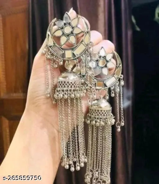 Tehzeeb Creations Women's Silver Colour Oxidised Earrings With Mirror And Chain - Distacart