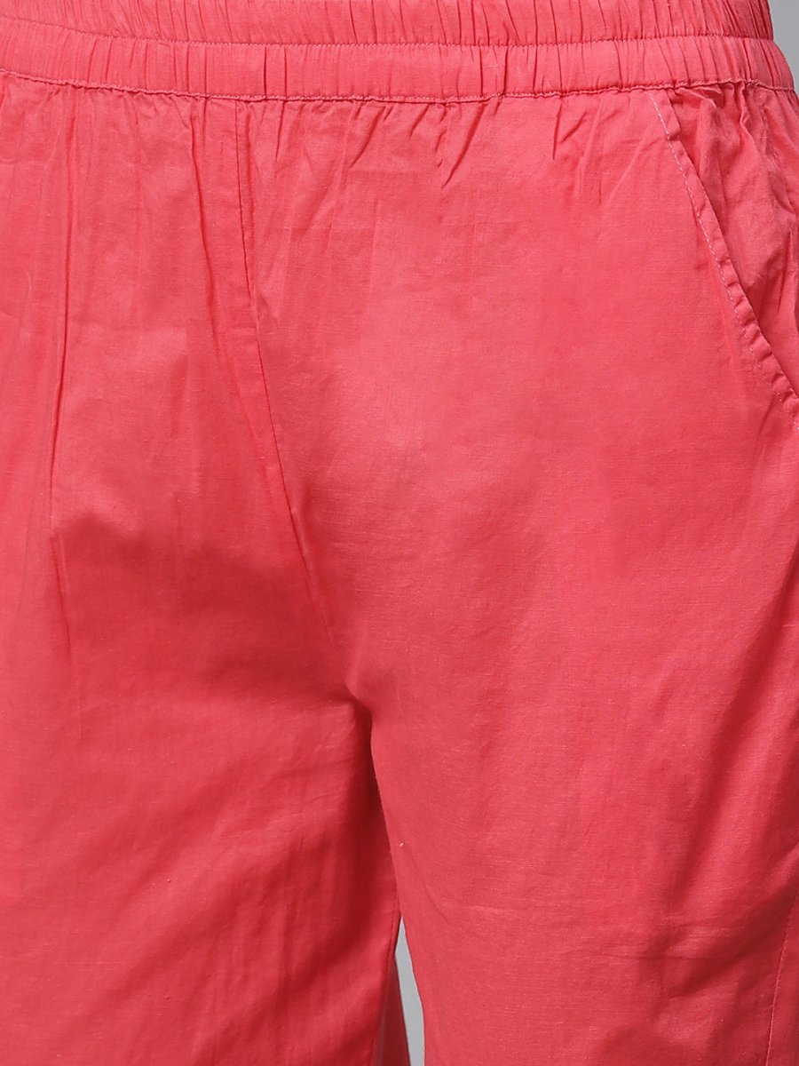 ADA Women Pink & Blue Chikankari Hand Embroidered Sustainable Handloom Kurta with Trousers - Distacart