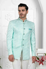 Thumbnail for Raivat Ethnic Jacquard Silk Embroidery Work Jodhpuri In Firozi Green Colour - Distacart