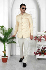 Thumbnail for Raivat Ethnic Jacquard Silk Embroidery Work Jodhpuri In Beige Colour