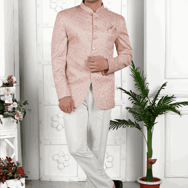 Raivat Ethnic Art Silk Thread Work Jodhpuri In Peach Colour