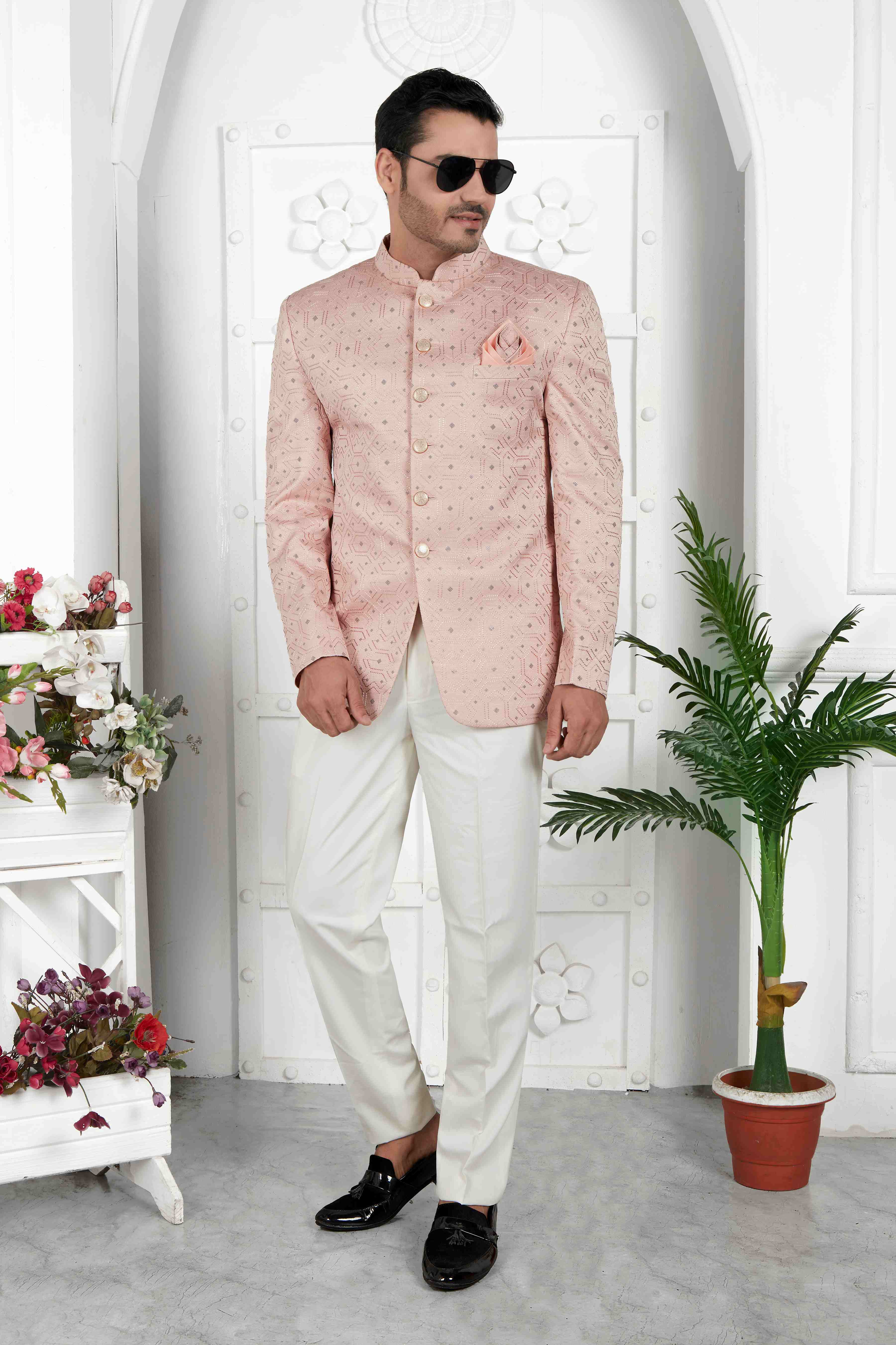 Raivat Ethnic Art Silk Thread Work Jodhpuri In Peach Colour - Distacart