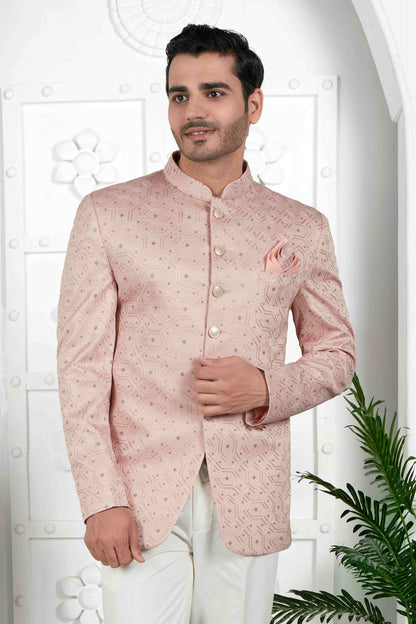 Raivat Ethnic Art Silk Thread Work Jodhpuri In Peach Colour - Distacart