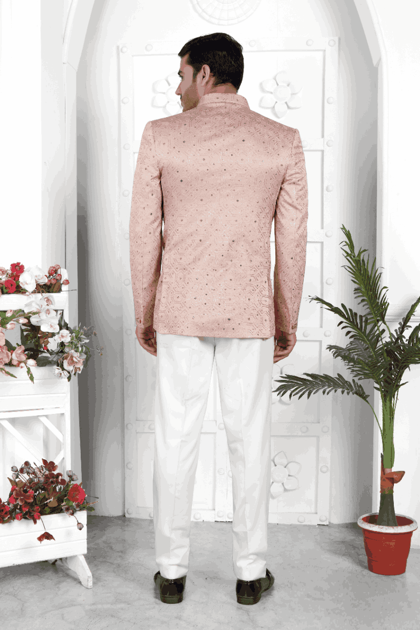 Raivat Ethnic Art Silk Thread Work Jodhpuri In Peach Colour