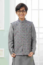 Thumbnail for Raivat Ethnic Art Silk Embroidery Work 3 Pics Jacket Set In Dark Grey Colour - Distacart