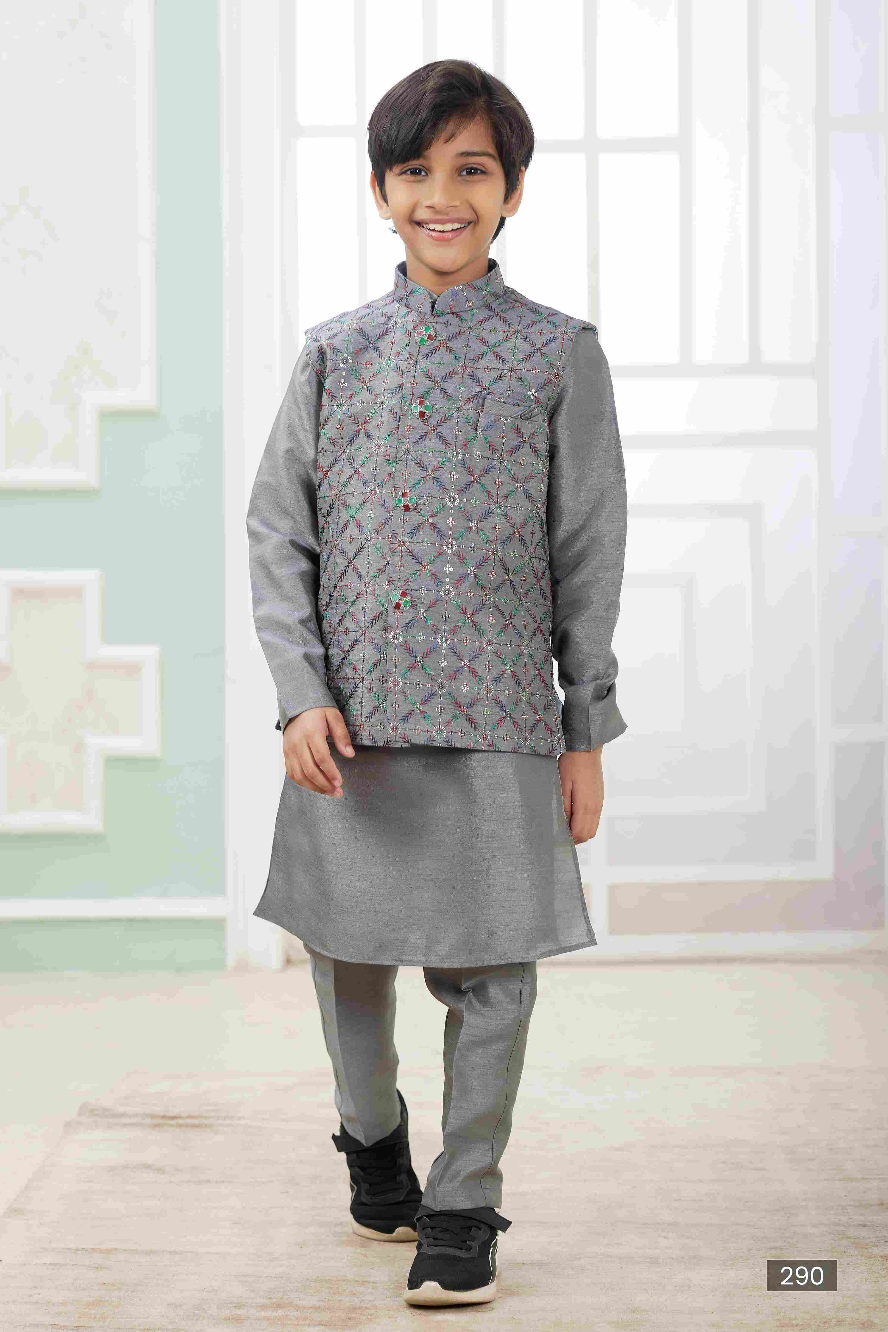 Raivat Ethnic Art Silk Embroidery Work 3 Pics Jacket Set In Dark Grey Colour - Distacart
