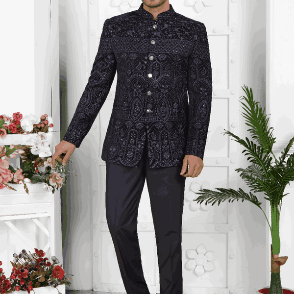 Raivat Ethnic Velvet Thread Work Jodhpuri In Blue Colour