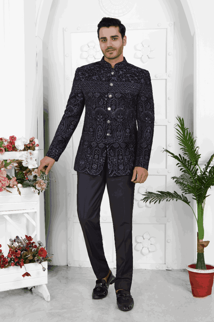 Raivat Ethnic Velvet Thread Work Jodhpuri In Blue Colour