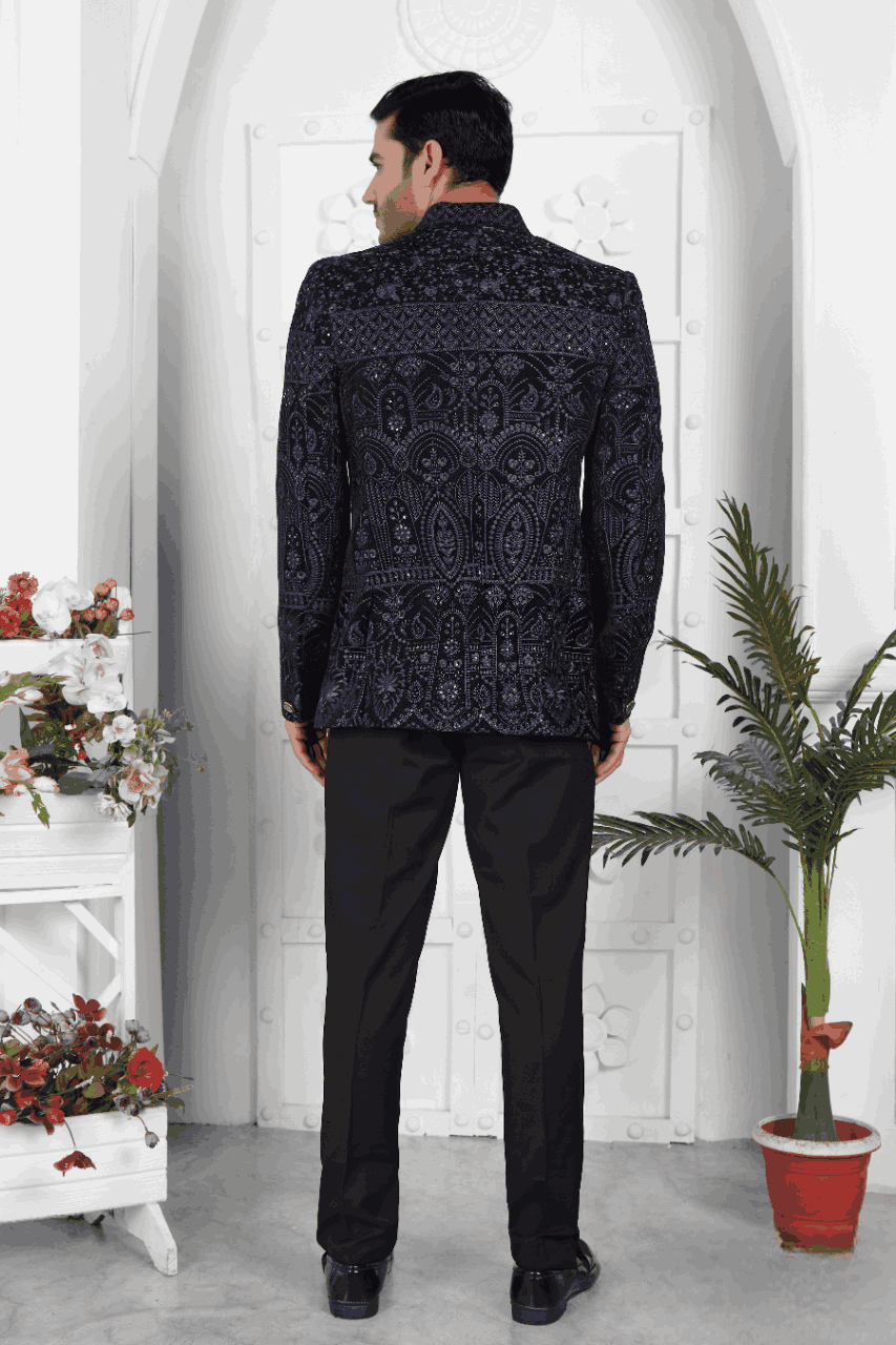 Raivat Ethnic Velvet Thread Work Jodhpuri In Blue Colour