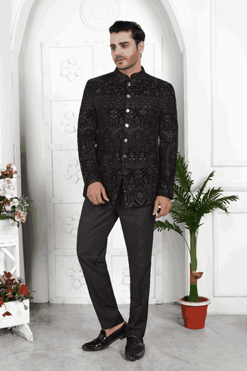 Raivat Ethnic Velvet Thread Work Jodhpuri In Black Colour - Distacart