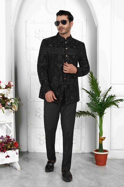 Raivat Ethnic Velvet Thread Work Jodhpuri In Black Colour - Distacart