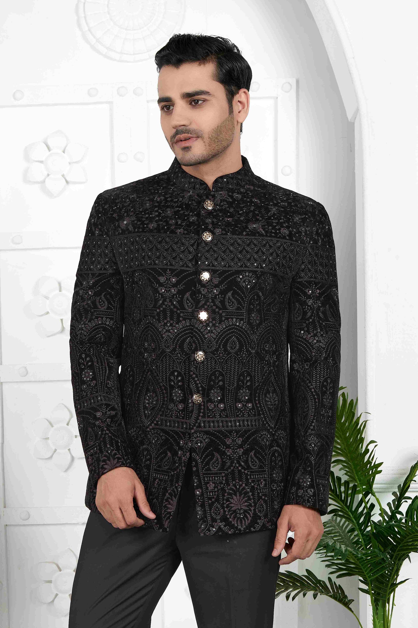 Raivat Ethnic Velvet Thread Work Jodhpuri In Black Colour - Distacart