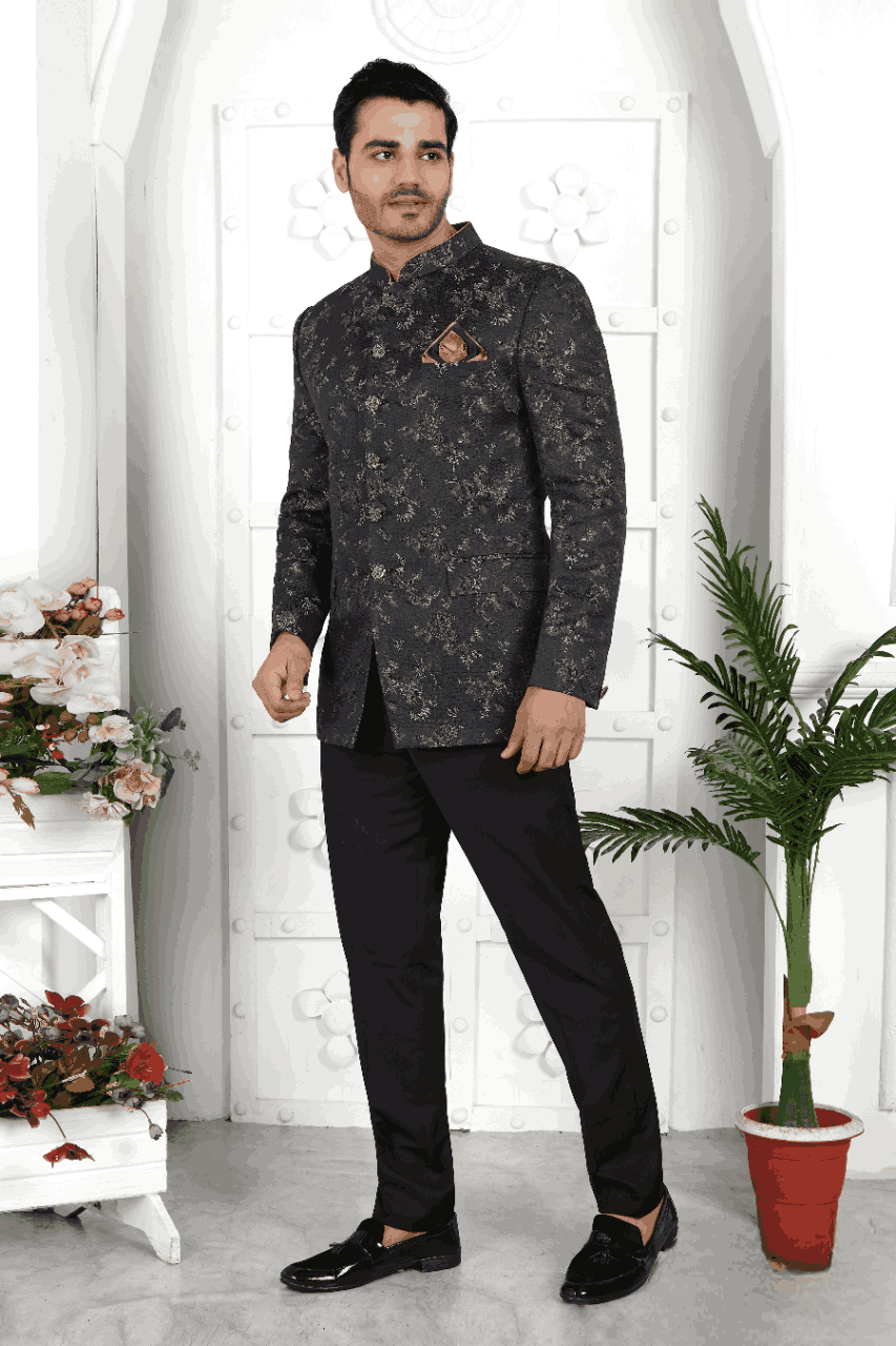 Raivat Ethnic Jacquard Silk Thread Work Jodhpuri In Black Colour - Distacart