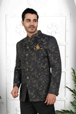 Thumbnail for Raivat Ethnic Jacquard Silk Thread Work Jodhpuri In Black Colour