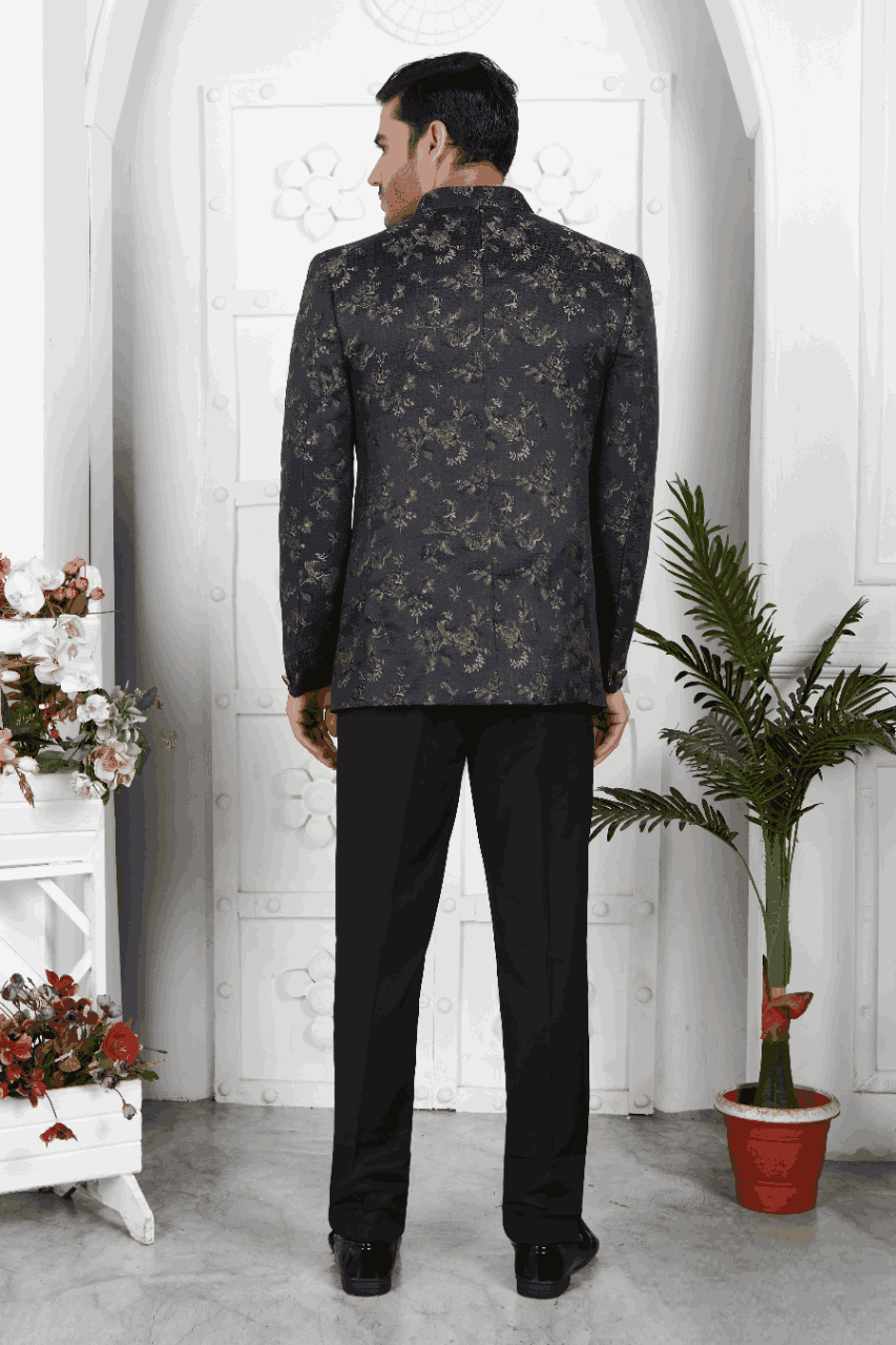 Raivat Ethnic Jacquard Silk Thread Work Jodhpuri In Black Colour