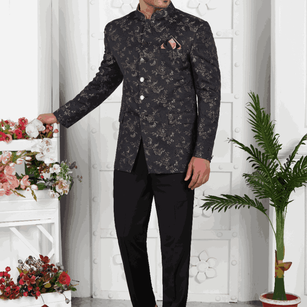 Raivat Ethnic Jacquard Silk Thread Work Jodhpuri In Black Colour