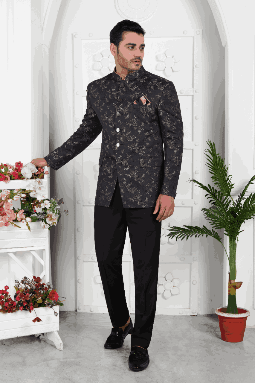 Raivat Ethnic Jacquard Silk Thread Work Jodhpuri In Black Colour