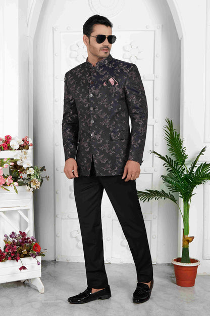Raivat Ethnic Jacquard Silk Thread Work Jodhpuri In Black Colour - Distacart