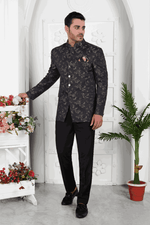 Thumbnail for Raivat Ethnic Jacquard Silk Thread Work Jodhpuri In Black Colour