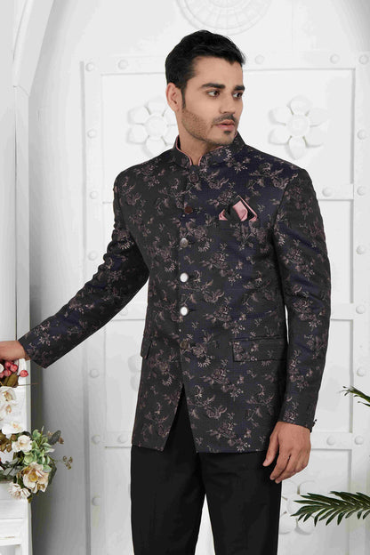 Raivat Ethnic Jacquard Silk Thread Work Jodhpuri In Black Colour - Distacart