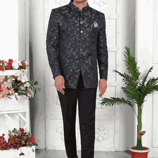 Raivat Ethnic Jacquard Silk Thread Work Jodhpuri In Black Colour