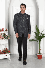 Thumbnail for Raivat Ethnic Jacquard Silk Thread Work Jodhpuri In Black Colour