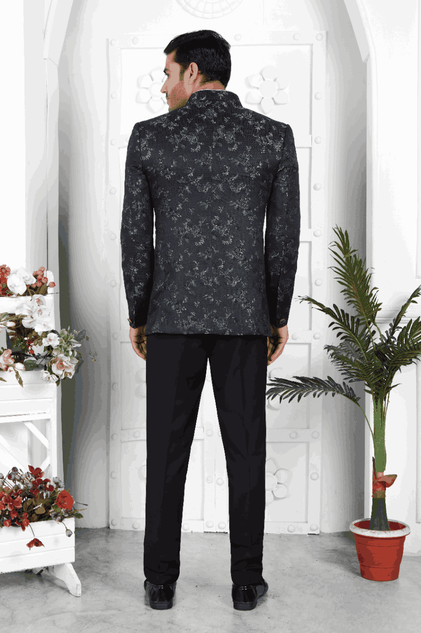 Raivat Ethnic Jacquard Silk Thread Work Jodhpuri In Black Colour