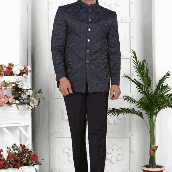 Raivat Ethnic Jacquard Silk Thread Work Jodhpuri In Navy Blue Colour