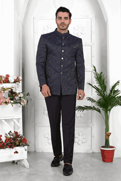 Raivat Ethnic Jacquard Silk Thread Work Jodhpuri In Navy Blue Colour - Distacart
