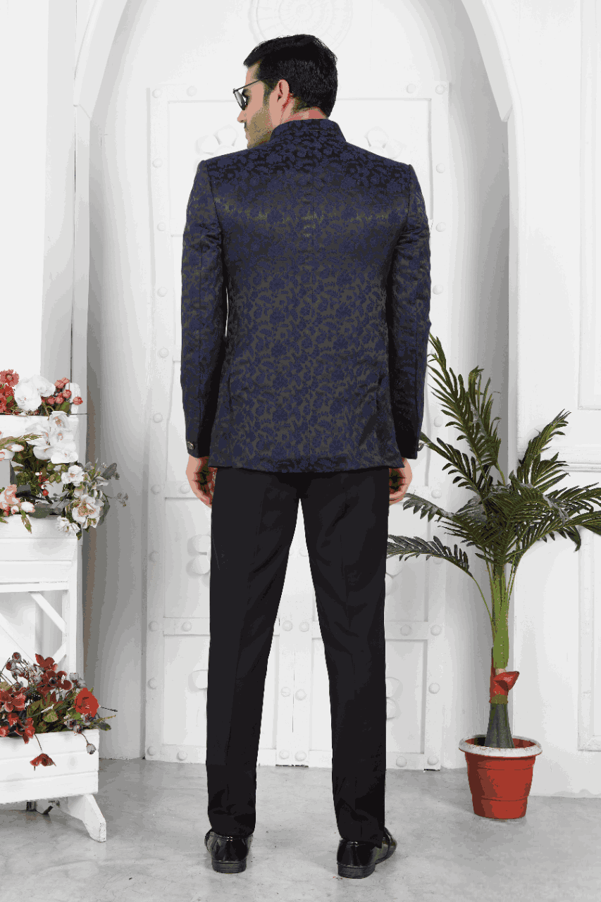 Raivat Ethnic Jacquard Silk Thread Work Jodhpuri In Navy Blue Colour