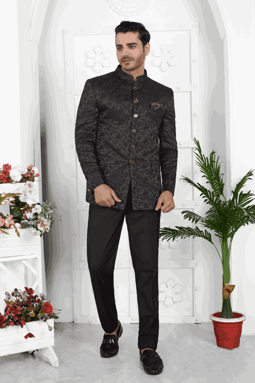 Raivat Ethnic Jacquard Silk Thread Work Jodhpuri In Black Colour - Distacart