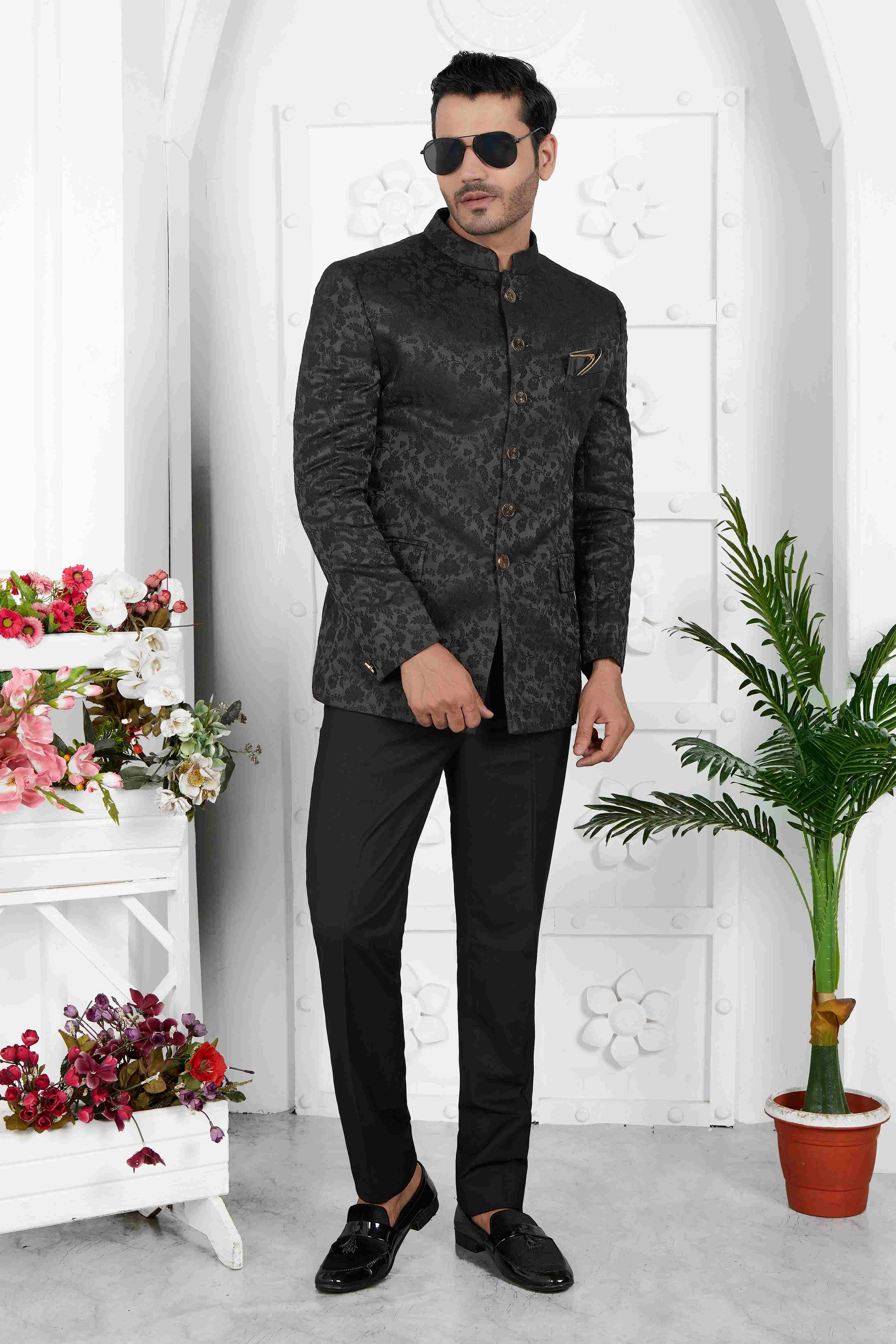 Raivat Ethnic Jacquard Silk Thread Work Jodhpuri In Black Colour - Distacart